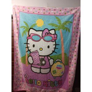 Rare Vintage 2008 Sanrio Hello Kitty Plush Blanket -Going On Vacation 46x58 in.